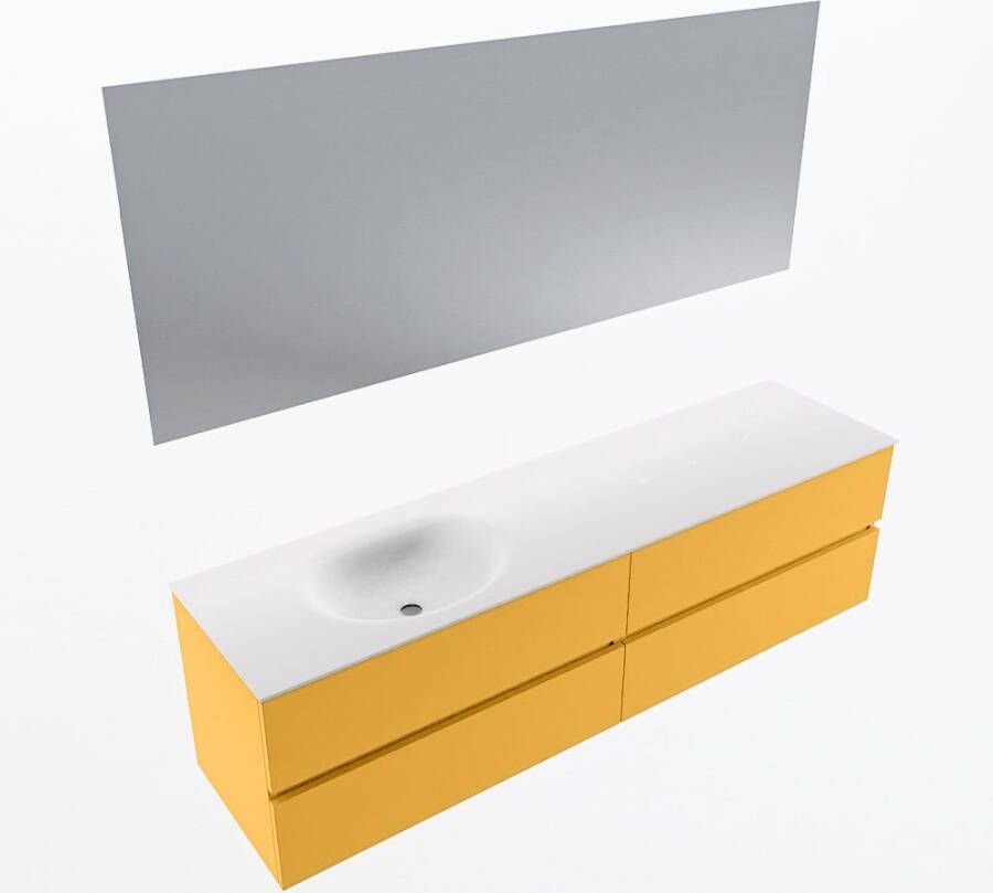 Mondiaz VICA 180cm badmeubel onderkast Ocher 4 lades. Wastafel MOON links zonder kraangat kleur Talc.