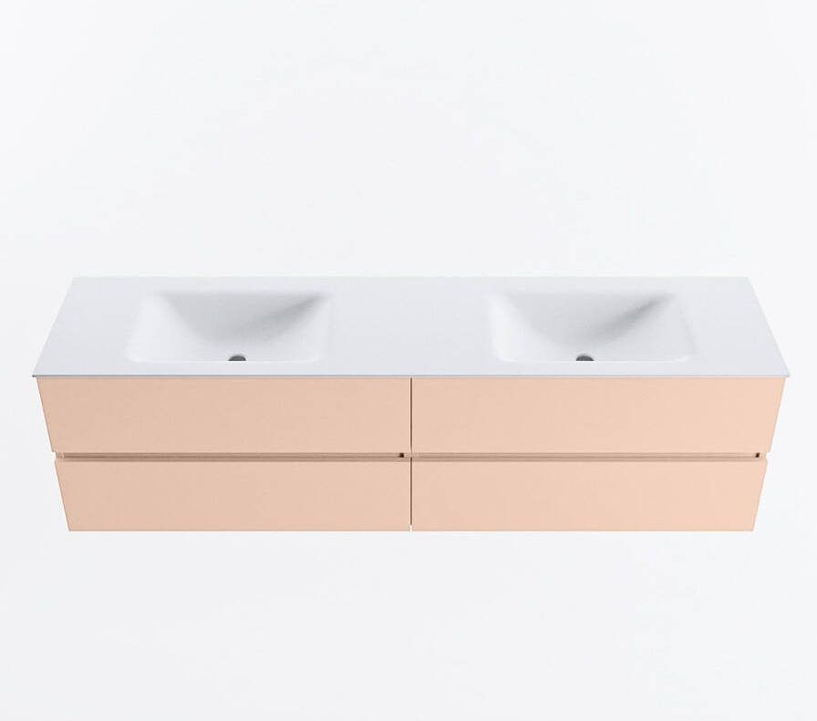 Mondiaz VICA 180cm badmeubel onderkast Rosee 4 lades. Wastafel CLOUD dubbel 2 kraangaten kleur Talc.