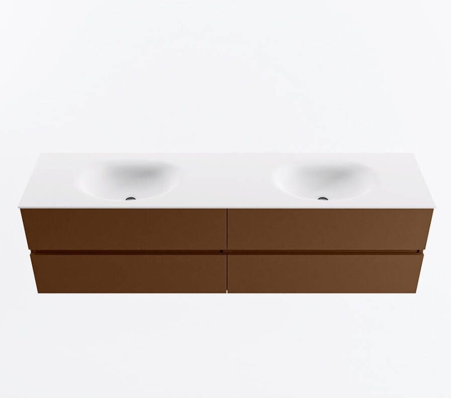 Mondiaz VICA 180cm badmeubel onderkast Rust 4 lades. Wastafel MOON dubbel 2 kraangaten kleur Talc.
