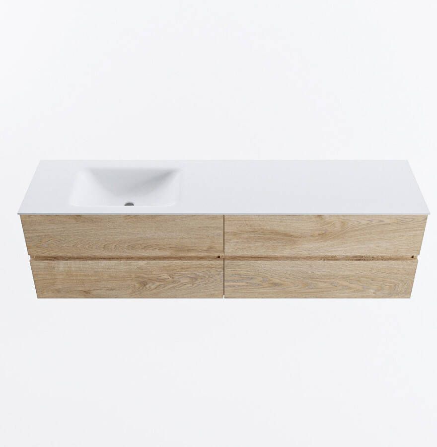 Mondiaz VICA 180cm badmeubel onderkast Washed Oak 4 lades. Wastafel CLOUD links 1 kraangat kleur Talc.