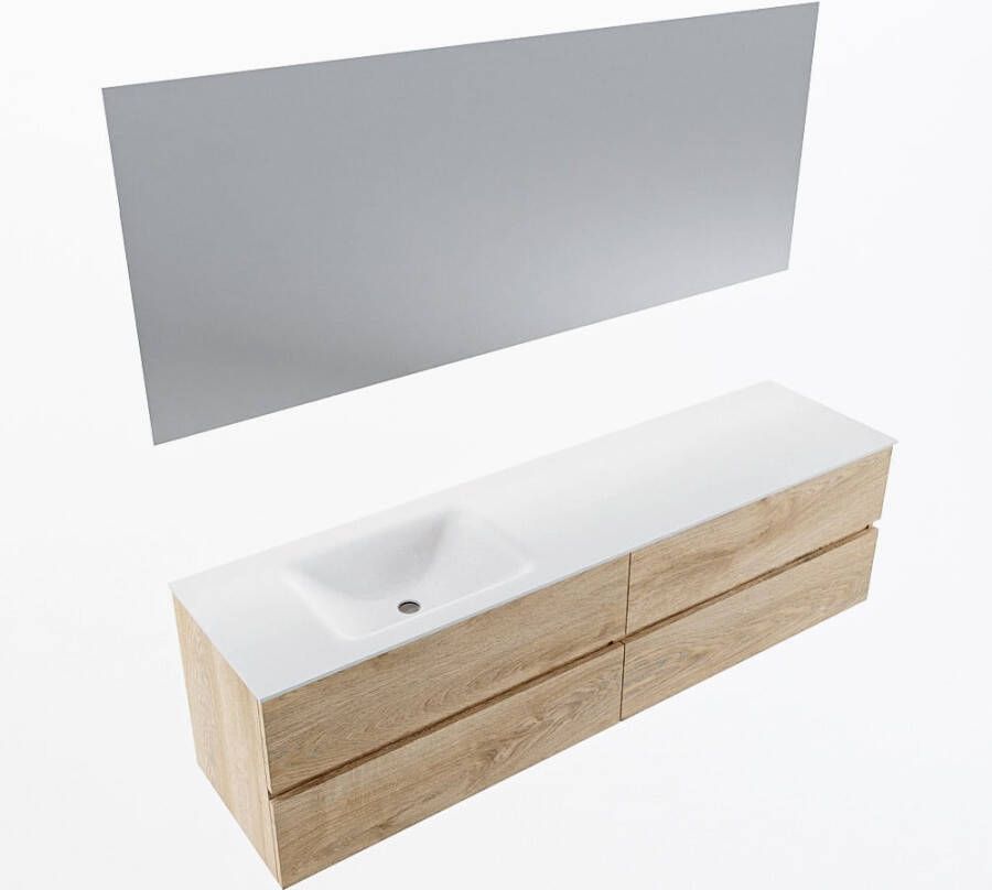 Mondiaz VICA 180cm badmeubel onderkast Washed Oak 4 lades. Wastafel CLOUD links zonder kraangat kleur Talc.