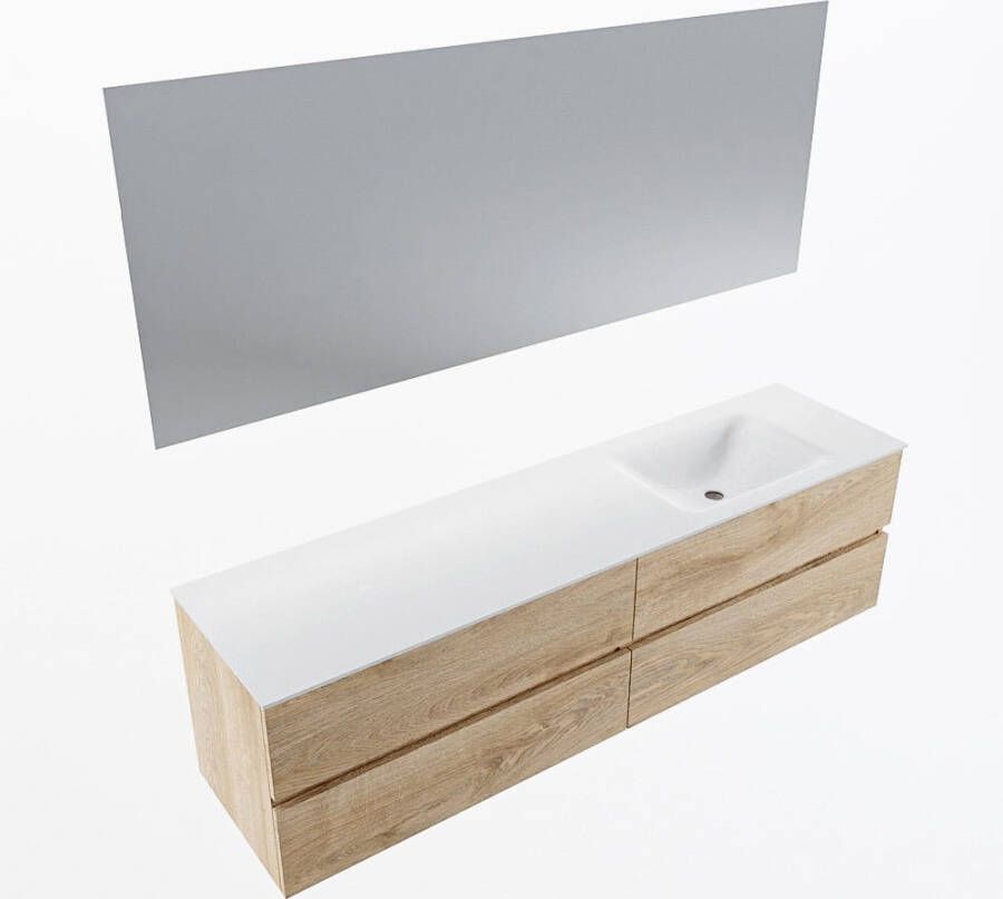 Mondiaz VICA 180cm badmeubel onderkast Washed Oak 4 lades. Wastafel CLOUD rechts 1 kraangat kleur Talc.