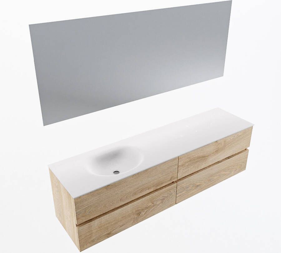Mondiaz VICA 180cm badmeubel onderkast Washed Oak 4 lades. Wastafel MOON links zonder kraangat kleur Talc.