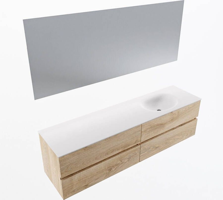 Mondiaz VICA 180cm badmeubel onderkast Washed Oak 4 lades. Wastafel MOON rechts 1 kraangat kleur Talc.