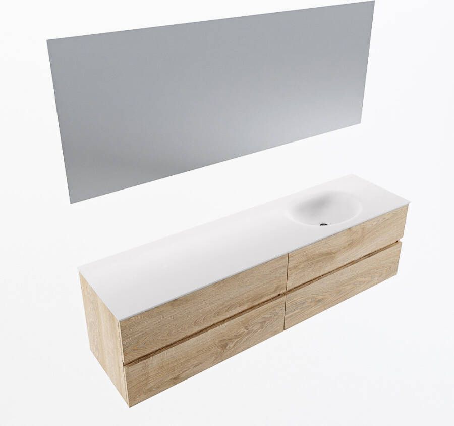 Mondiaz VICA 180cm badmeubel onderkast Washed Oak 4 lades. Wastafel MOON rechts zonder kraangat kleur Talc.