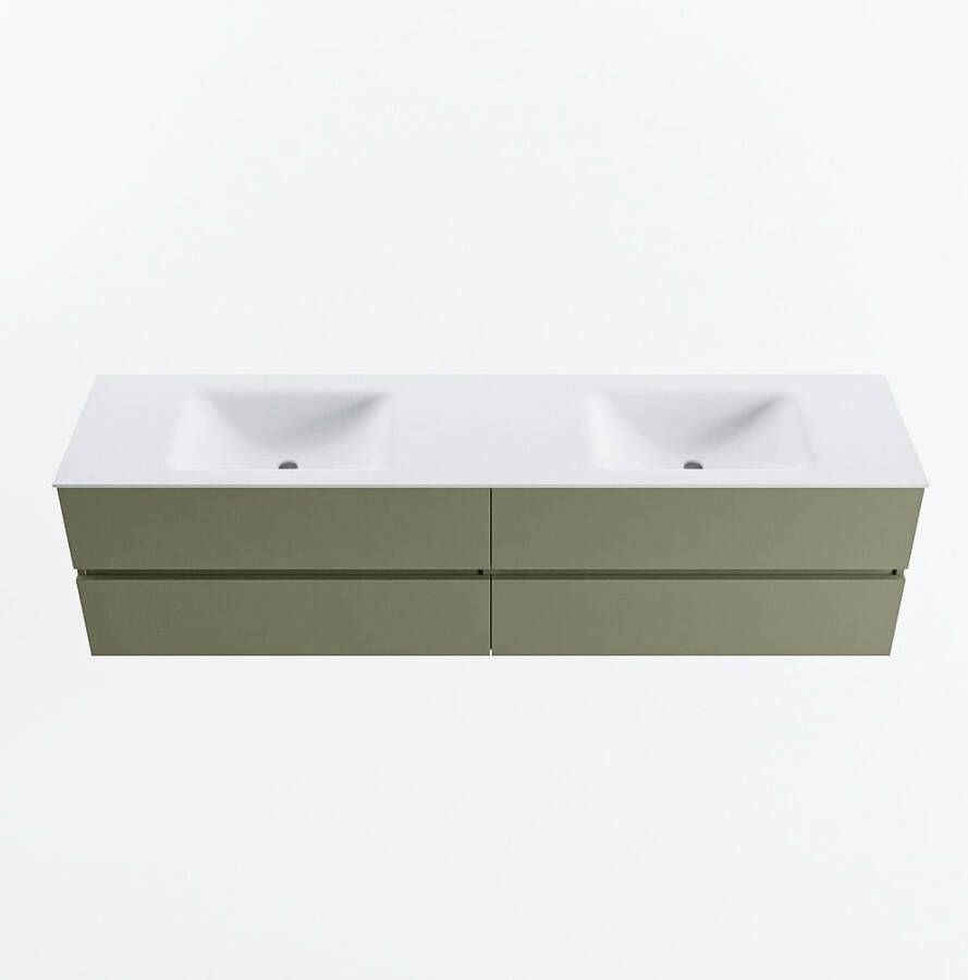 Mondiaz VICA 190cm badmeubel onderkast Army 4 lades. Wastafel CLOUD dubbel 2 kraangaten kleur Talc.