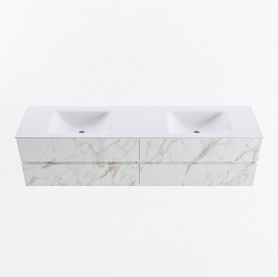 Mondiaz VICA 190cm badmeubel onderkast Carrara 4 lades. Wastafel CLOUD dubbel 2 kraangaten kleur Talc.