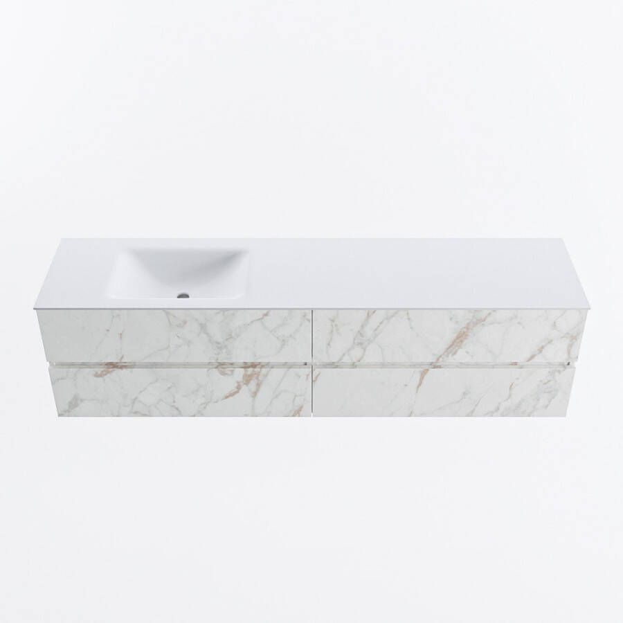 Mondiaz VICA 190cm badmeubel onderkast Carrara 4 lades. Wastafel CLOUD links 1 kraangat kleur Talc.