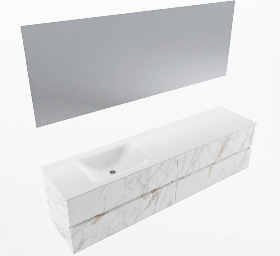 Mondiaz VICA 190cm badmeubel onderkast Carrara 4 lades. Wastafel CLOUD links zonder kraangat kleur Talc.