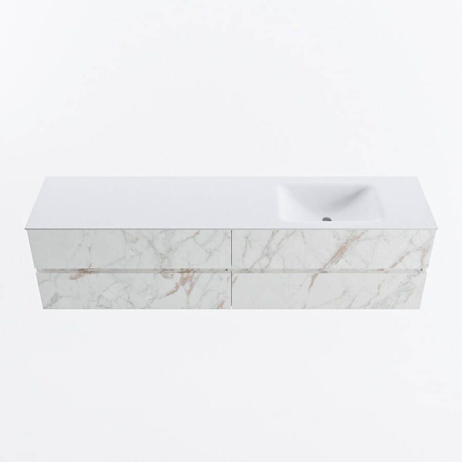 Mondiaz VICA 190cm badmeubel onderkast Carrara 4 lades. Wastafel CLOUD rechts 1 kraangat kleur Talc.