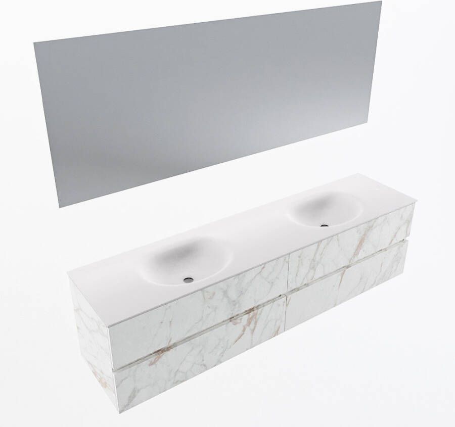 Mondiaz VICA 190cm badmeubel onderkast Carrara 4 lades. Wastafel MOON dubbel 2 kraangaten kleur Talc.