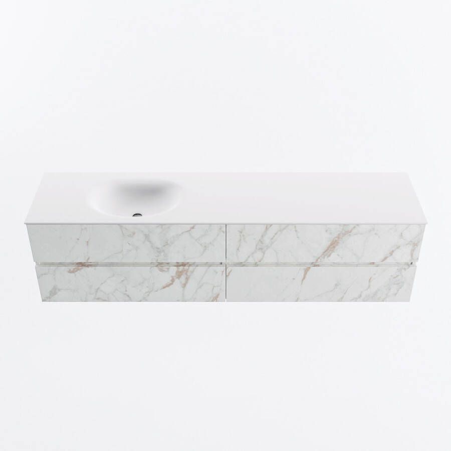 Mondiaz VICA 190cm badmeubel onderkast Carrara 4 lades. Wastafel MOON links 1 kraangat kleur Talc.