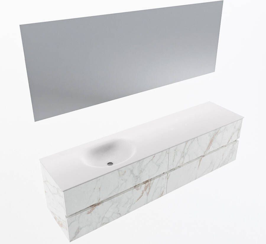 Mondiaz VICA 190cm badmeubel onderkast Carrara 4 lades. Wastafel MOON links zonder kraangat kleur Talc.