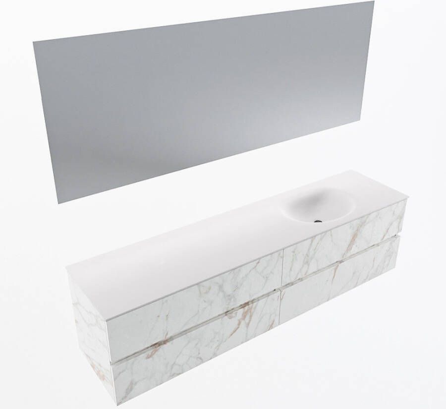 Mondiaz VICA 190cm badmeubel onderkast Carrara 4 lades. Wastafel MOON rechts zonder kraangat kleur Talc.