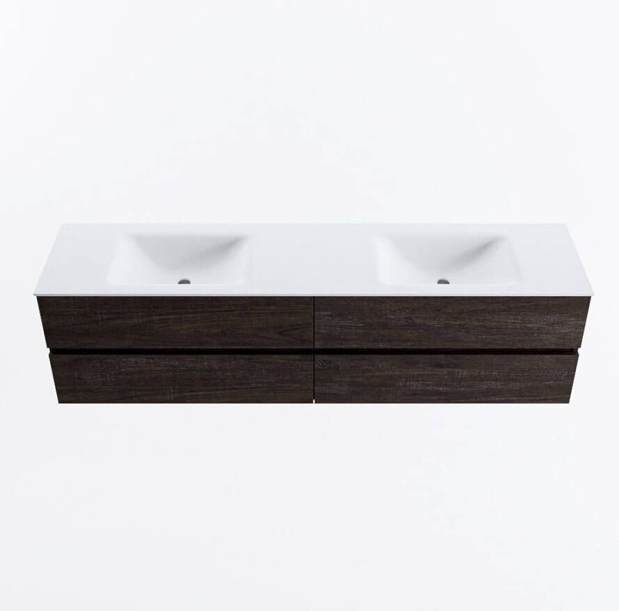 Mondiaz VICA 190cm badmeubel onderkast Dark Brown 4 lades. Wastafel CLOUD dubbel zonder kraangat kleur Talc.