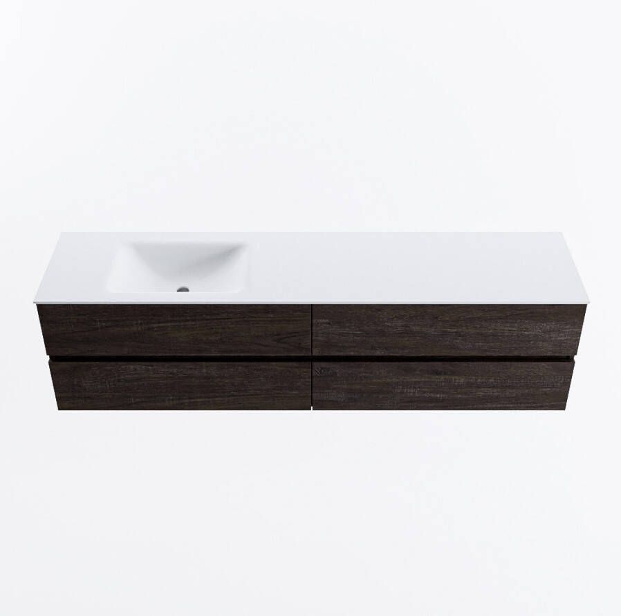 Mondiaz VICA 190cm badmeubel onderkast Dark Brown 4 lades. Wastafel CLOUD links 1 kraangat kleur Talc.