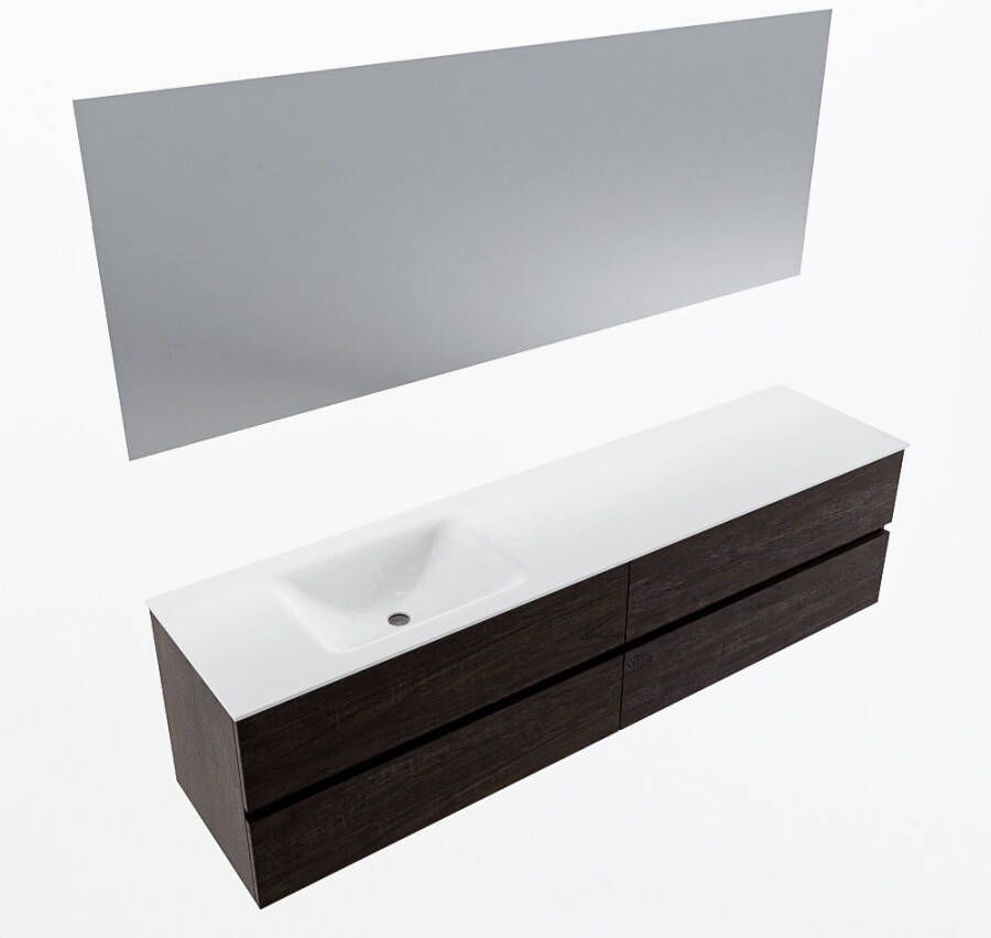 Mondiaz VICA 190cm badmeubel onderkast Dark Brown 4 lades. Wastafel CLOUD links zonder kraangat kleur Talc.