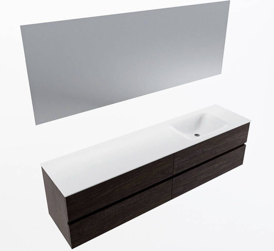 Mondiaz VICA 190cm badmeubel onderkast Dark Brown 4 lades. Wastafel CLOUD rechts 1 kraangat kleur Talc.