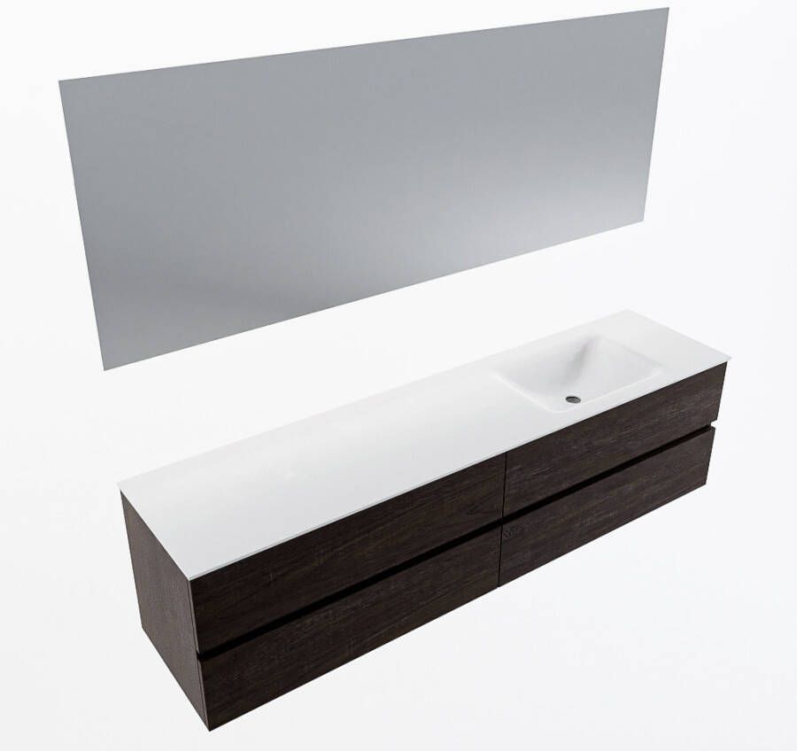 Mondiaz VICA 190cm badmeubel onderkast Dark Brown 4 lades. Wastafel CLOUD rechts zonder kraangat kleur Talc.
