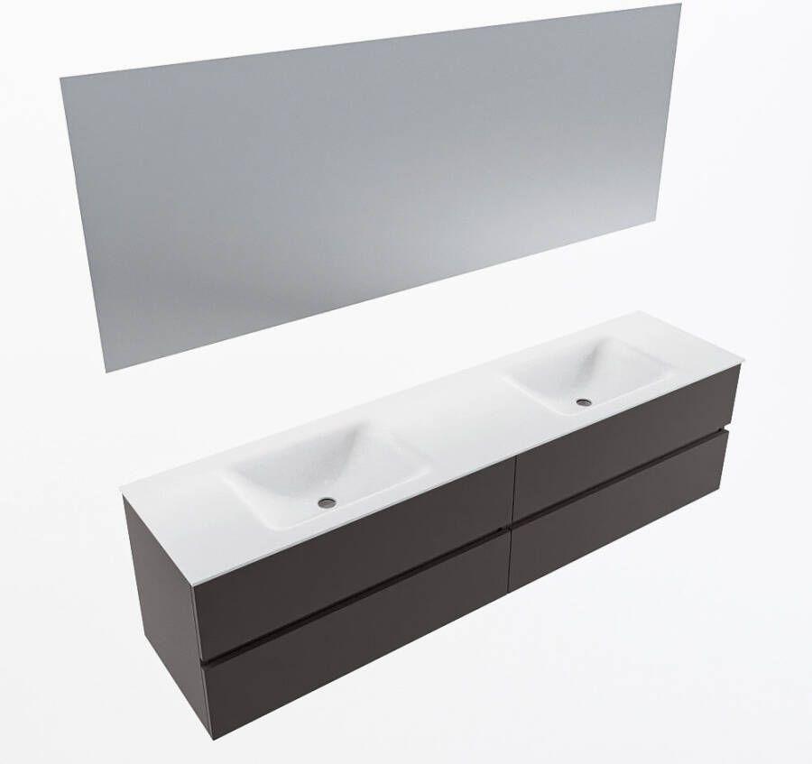 Mondiaz VICA 190cm badmeubel onderkast Dark Grey 4 lades. Wastafel CLOUD dubbel zonder kraangat kleur Talc.