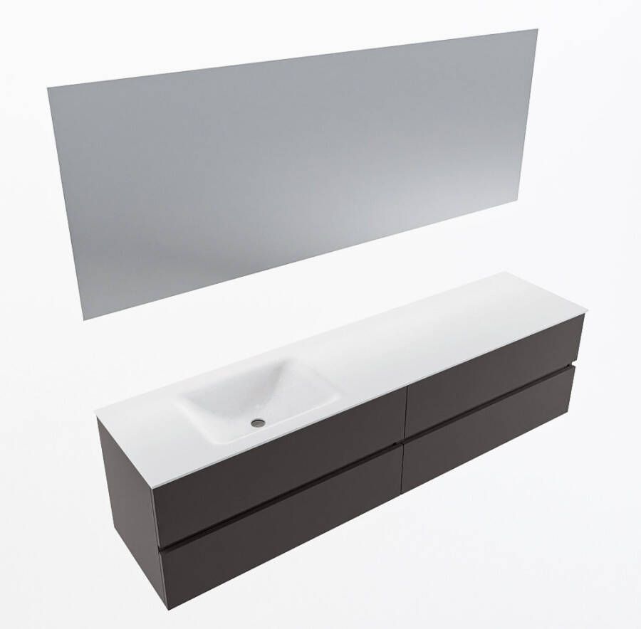 Mondiaz VICA 190cm badmeubel onderkast Dark Grey 4 lades. Wastafel CLOUD links 1 kraangat kleur Talc.