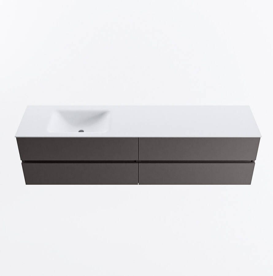 Mondiaz VICA 190cm badmeubel onderkast Dark Grey 4 lades. Wastafel CLOUD links zonder kraangat kleur Talc.