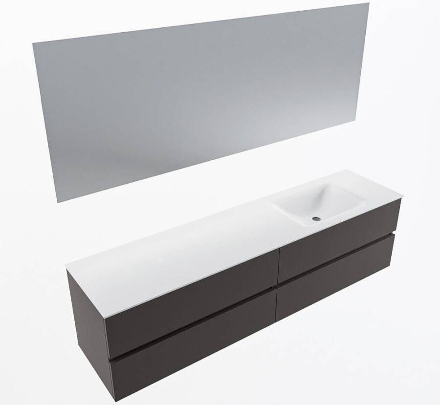 Mondiaz VICA 190cm badmeubel onderkast Dark Grey 4 lades. Wastafel CLOUD rechts 1 kraangat kleur Talc.