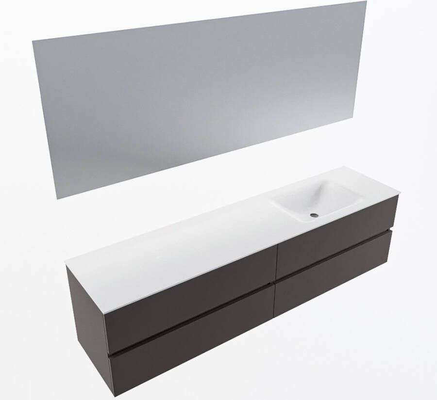 Mondiaz VICA 190cm badmeubel onderkast Dark Grey 4 lades. Wastafel CLOUD rechts zonder kraangat kleur Talc.