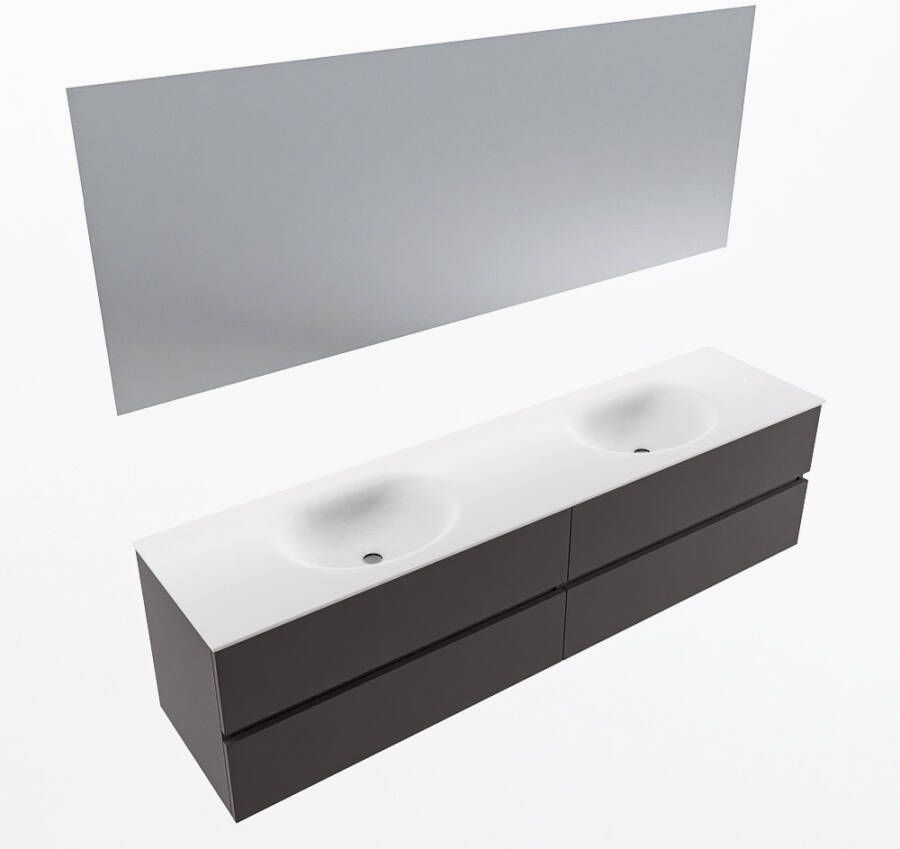 Mondiaz VICA 190cm badmeubel onderkast Dark Grey 4 lades. Wastafel MOON dubbel 2 kraangaten kleur Talc.