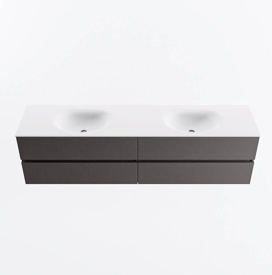 Mondiaz VICA 190cm badmeubel onderkast Dark Grey 4 lades. Wastafel MOON dubbel zonder kraangat kleur Talc.