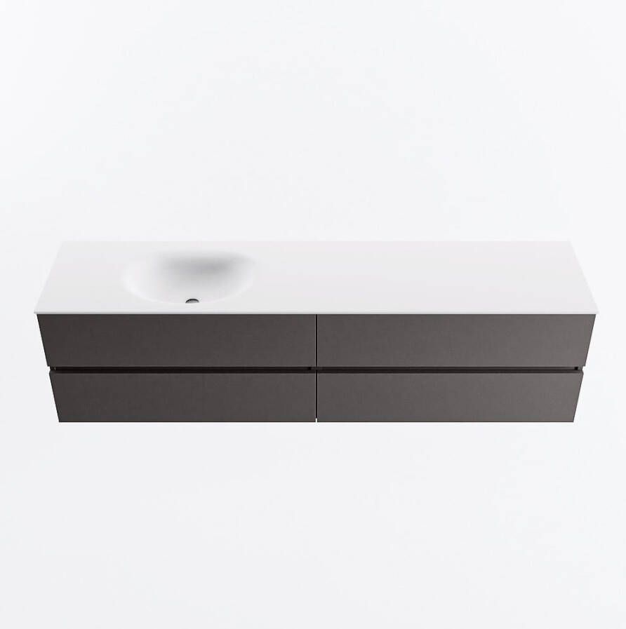 Mondiaz VICA 190cm badmeubel onderkast Dark Grey 4 lades. Wastafel MOON links 1 kraangat kleur Talc.
