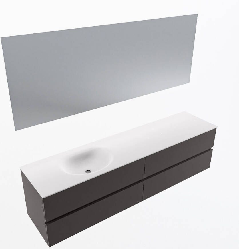 Mondiaz VICA 190cm badmeubel onderkast Dark Grey 4 lades. Wastafel MOON links zonder kraangat kleur Talc.