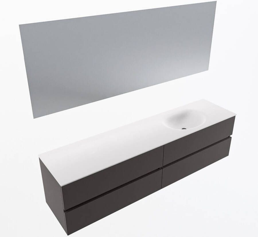 Mondiaz VICA 190cm badmeubel onderkast Dark Grey 4 lades. Wastafel MOON rechts zonder kraangat kleur Talc.