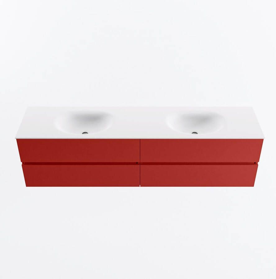 Mondiaz VICA 190cm badmeubel onderkast Fire 4 lades. Wastafel MOON dubbel 2 kraangaten kleur Talc.