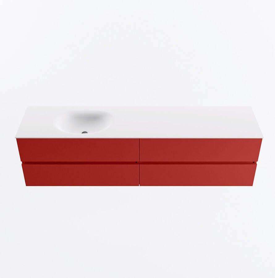 Mondiaz VICA 190cm badmeubel onderkast Fire 4 lades. Wastafel MOON links zonder kraangat kleur Talc.