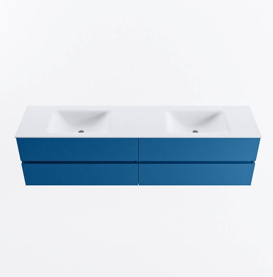 Mondiaz VICA 190cm badmeubel onderkast Jeans 4 lades. Wastafel CLOUD dubbel 2 kraangaten kleur Talc.