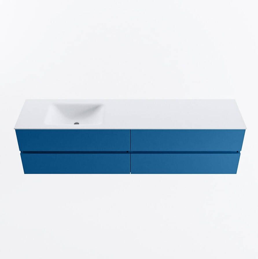 Mondiaz VICA 190cm badmeubel onderkast Jeans 4 lades. Wastafel CLOUD links 1 kraangat kleur Talc.