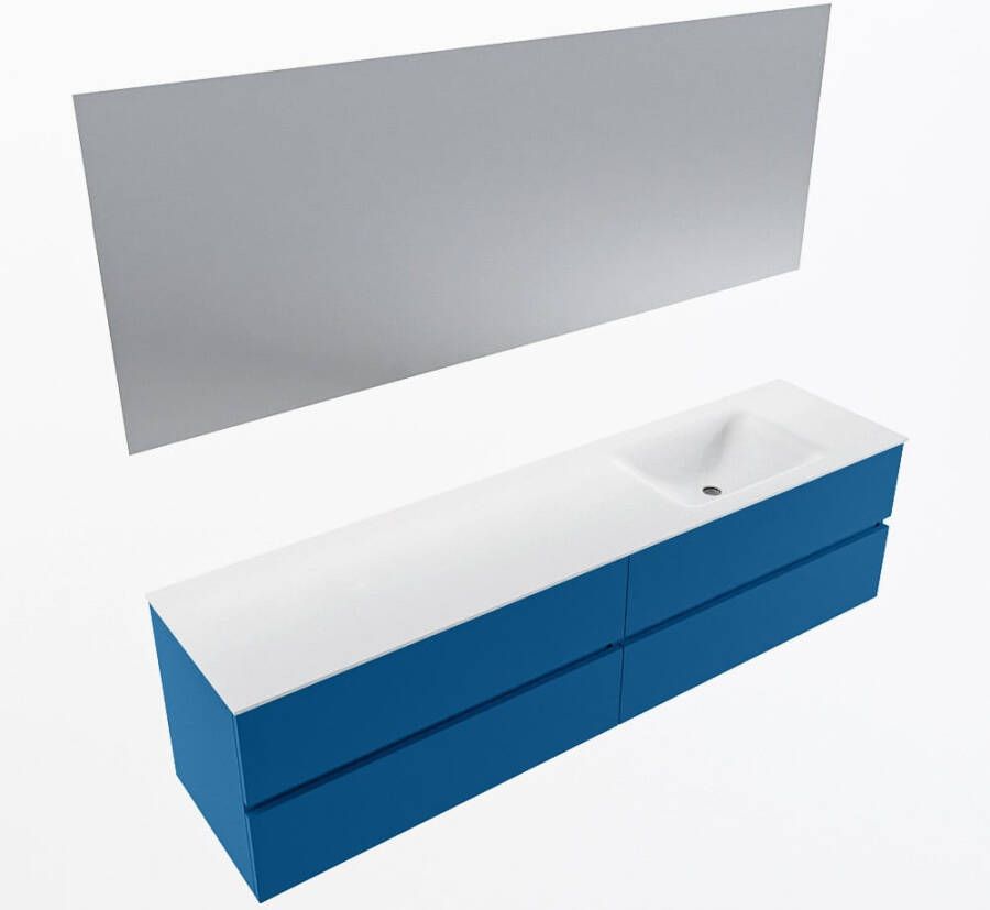 Mondiaz VICA 190cm badmeubel onderkast Jeans 4 lades. Wastafel CLOUD rechts zonder kraangat kleur Talc.