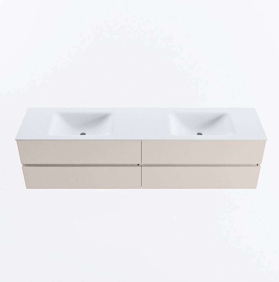 Mondiaz VICA 190cm badmeubel onderkast Linen 4 lades. Wastafel CLOUD dubbel 2 kraangaten kleur Talc.