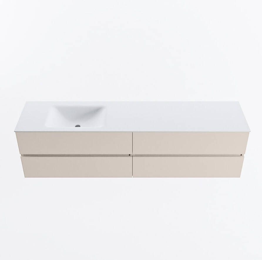 Mondiaz VICA 190cm badmeubel onderkast Linen 4 lades. Wastafel CLOUD links zonder kraangat kleur Talc.