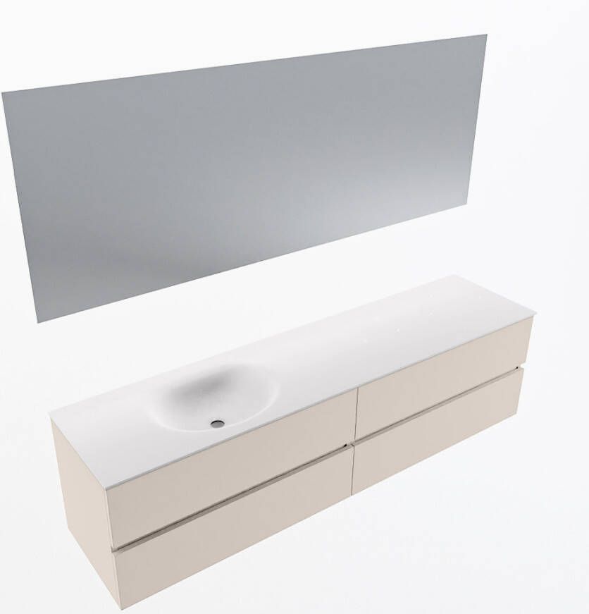 Mondiaz VICA 190cm badmeubel onderkast Linen 4 lades. Wastafel MOON links zonder kraangat kleur Talc.