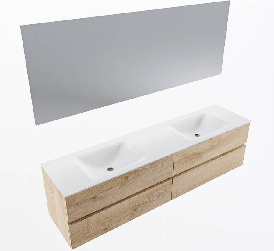 Mondiaz VICA 190cm badmeubel onderkast Washed Oak 4 lades. Wastafel CLOUD dubbel zonder kraangat kleur Talc.
