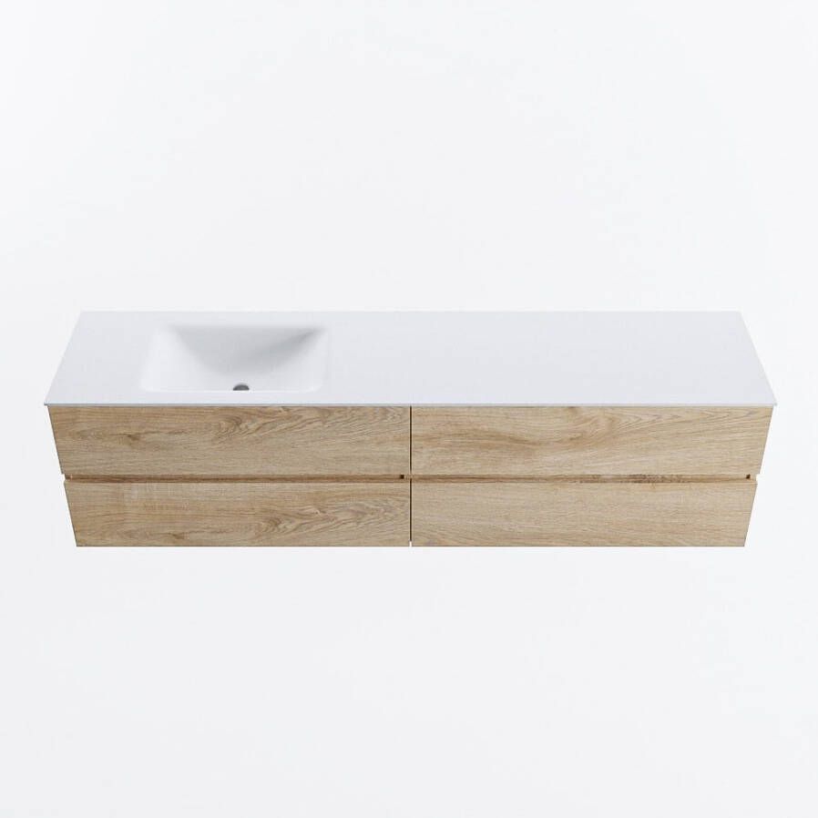 Mondiaz VICA 190cm badmeubel onderkast Washed Oak 4 lades. Wastafel CLOUD links 1 kraangat kleur Talc.