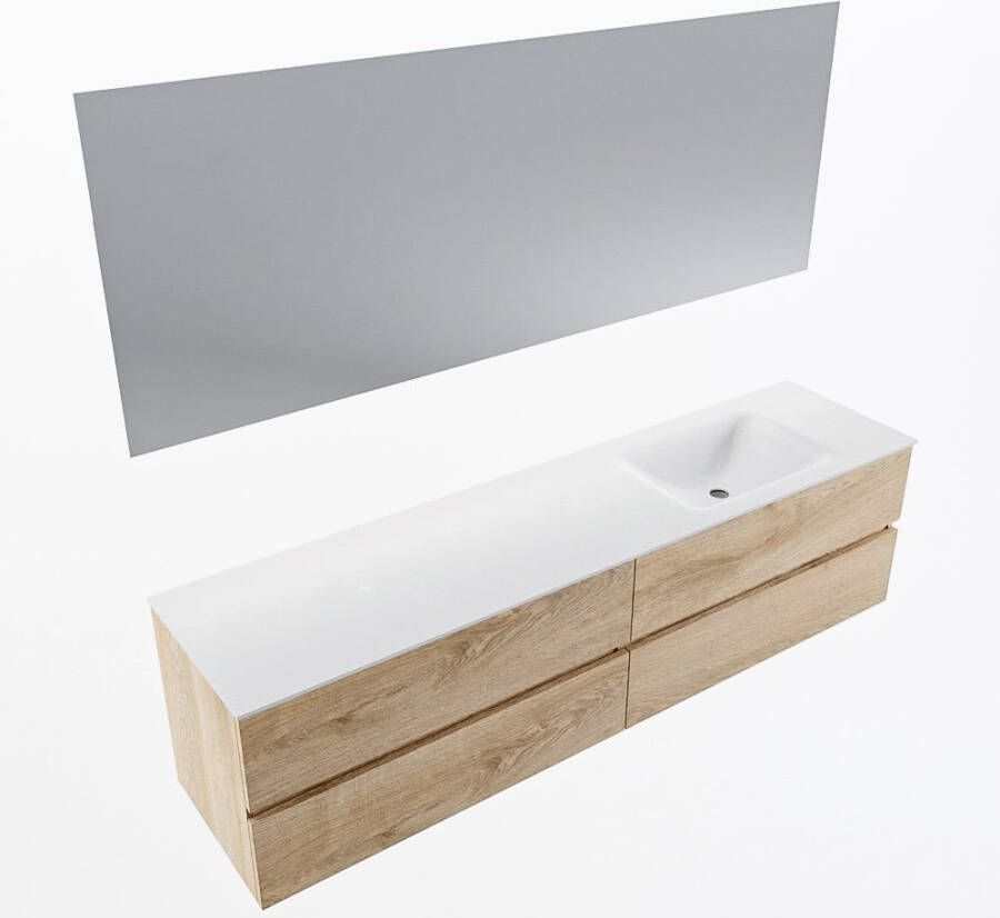 Mondiaz VICA 190cm badmeubel onderkast Washed Oak 4 lades. Wastafel CLOUD rechts 1 kraangat kleur Talc.