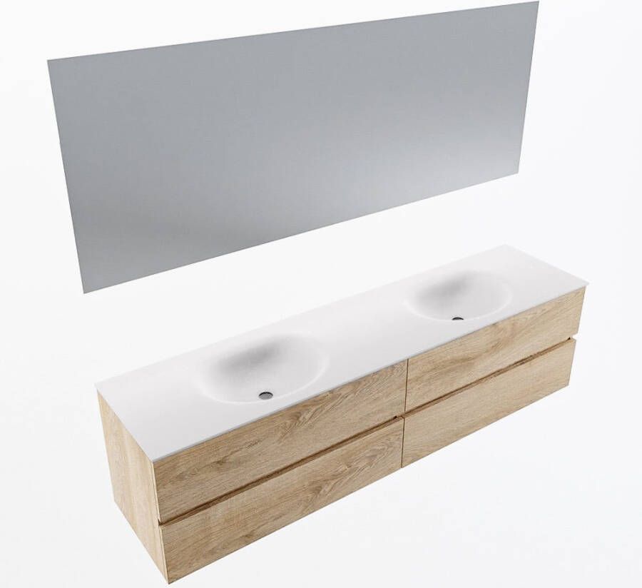 Mondiaz VICA 190cm badmeubel onderkast Washed Oak 4 lades. Wastafel MOON dubbel 2 kraangaten kleur Talc.