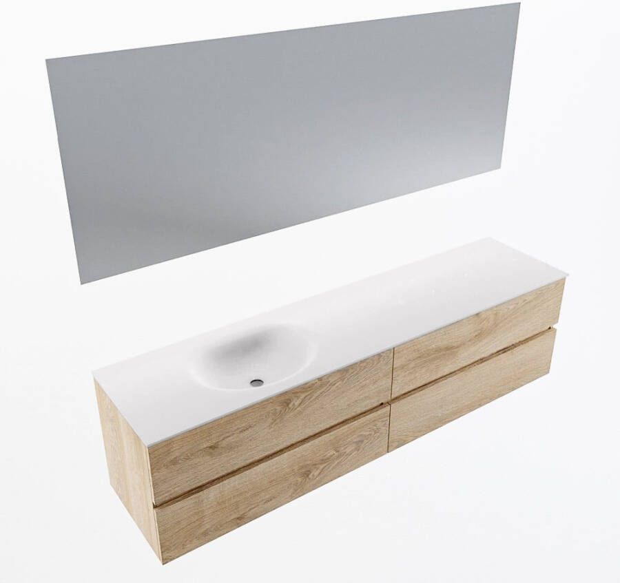 Mondiaz VICA 190cm badmeubel onderkast Washed Oak 4 lades. Wastafel MOON links 1 kraangat kleur Talc.