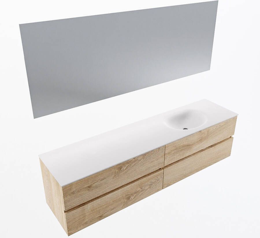 Mondiaz VICA 190cm badmeubel onderkast Washed Oak 4 lades. Wastafel MOON rechts 1 kraangat kleur Talc.