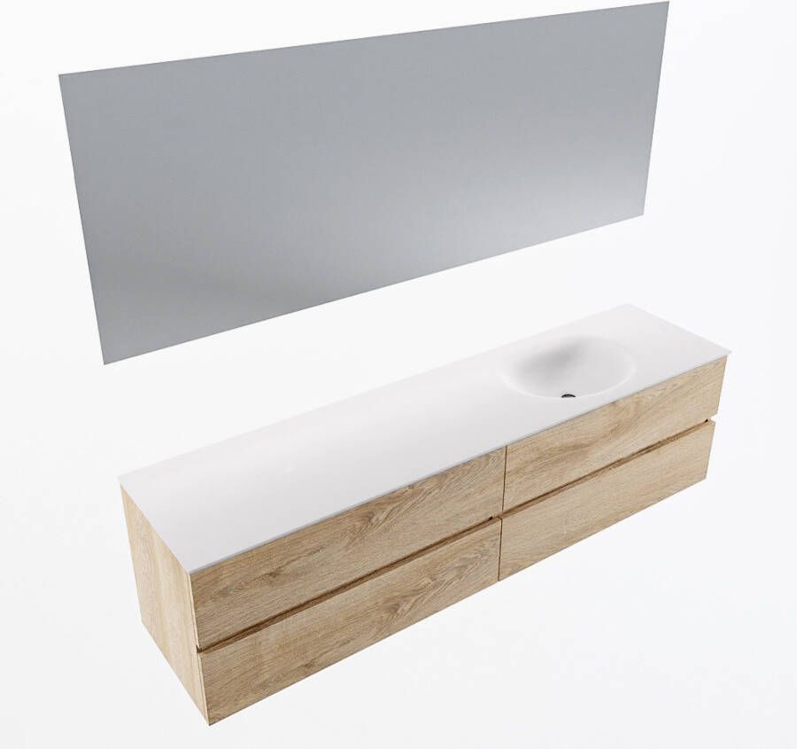 Mondiaz VICA 190cm badmeubel onderkast Washed Oak 4 lades. Wastafel MOON rechts zonder kraangat kleur Talc.