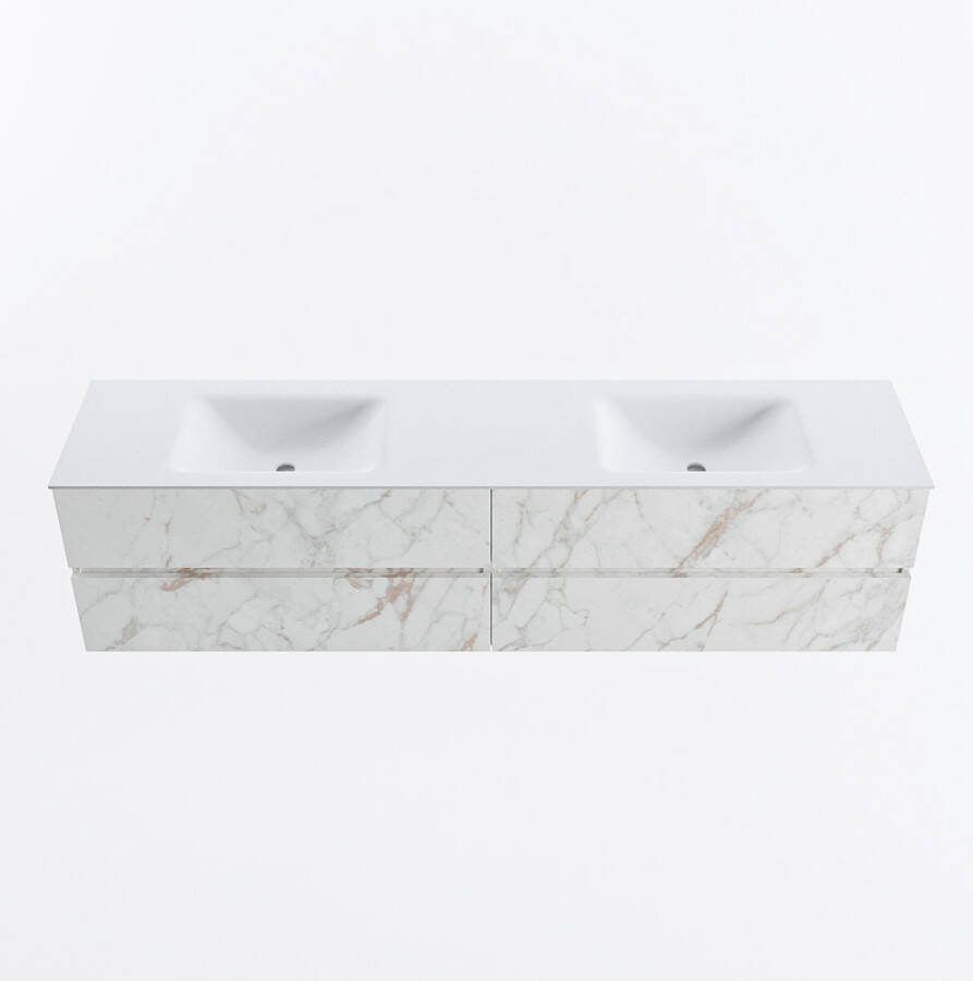 Mondiaz VICA 200cm badmeubel onderkast Carrara 4 lades. Wastafel CLOUD dubbel 2 kraangaten kleur Talc.