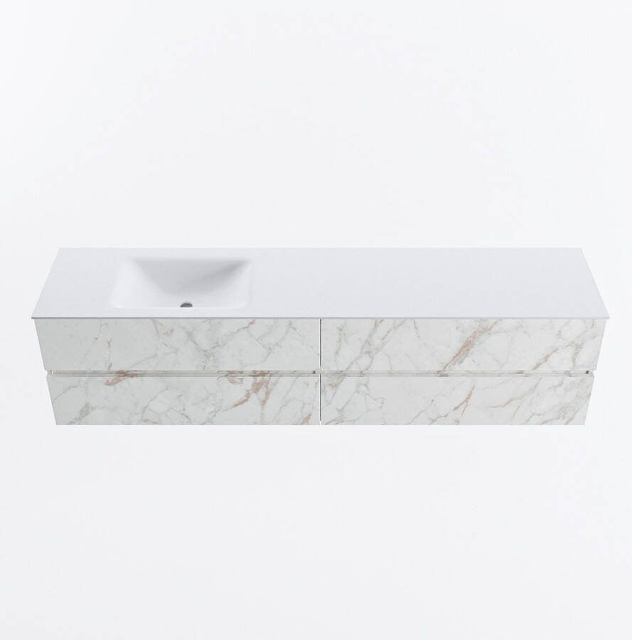Mondiaz VICA 200cm badmeubel onderkast Carrara 4 lades. Wastafel CLOUD links 1 kraangat kleur Talc.